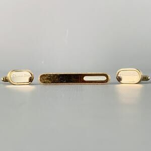CHRISTIAN DIOR Vintage Gold Silver Logo Metal Cuff Link Tie Clip Set